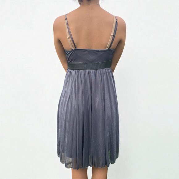 Hot Kiss Metallic Gray Spaghetti Strap Dress Waistband Pleated Skirt Size M - Picture 2 of 5
